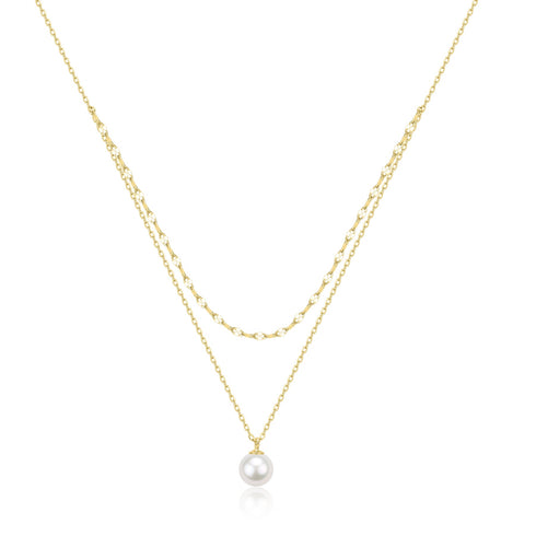 Double Layer Chain Pearl Pendant Necklace - House Of Pearls